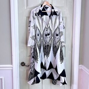 Step In Style Shirt Dress M Womens Cotton Graphic High Low White Black Tunic